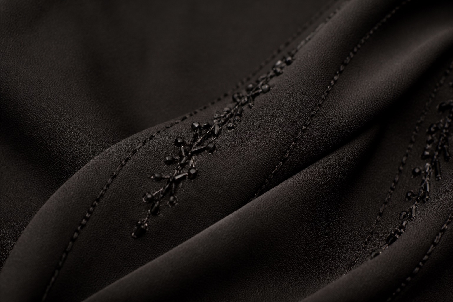 Close-up of fine abaya fabric and stitching