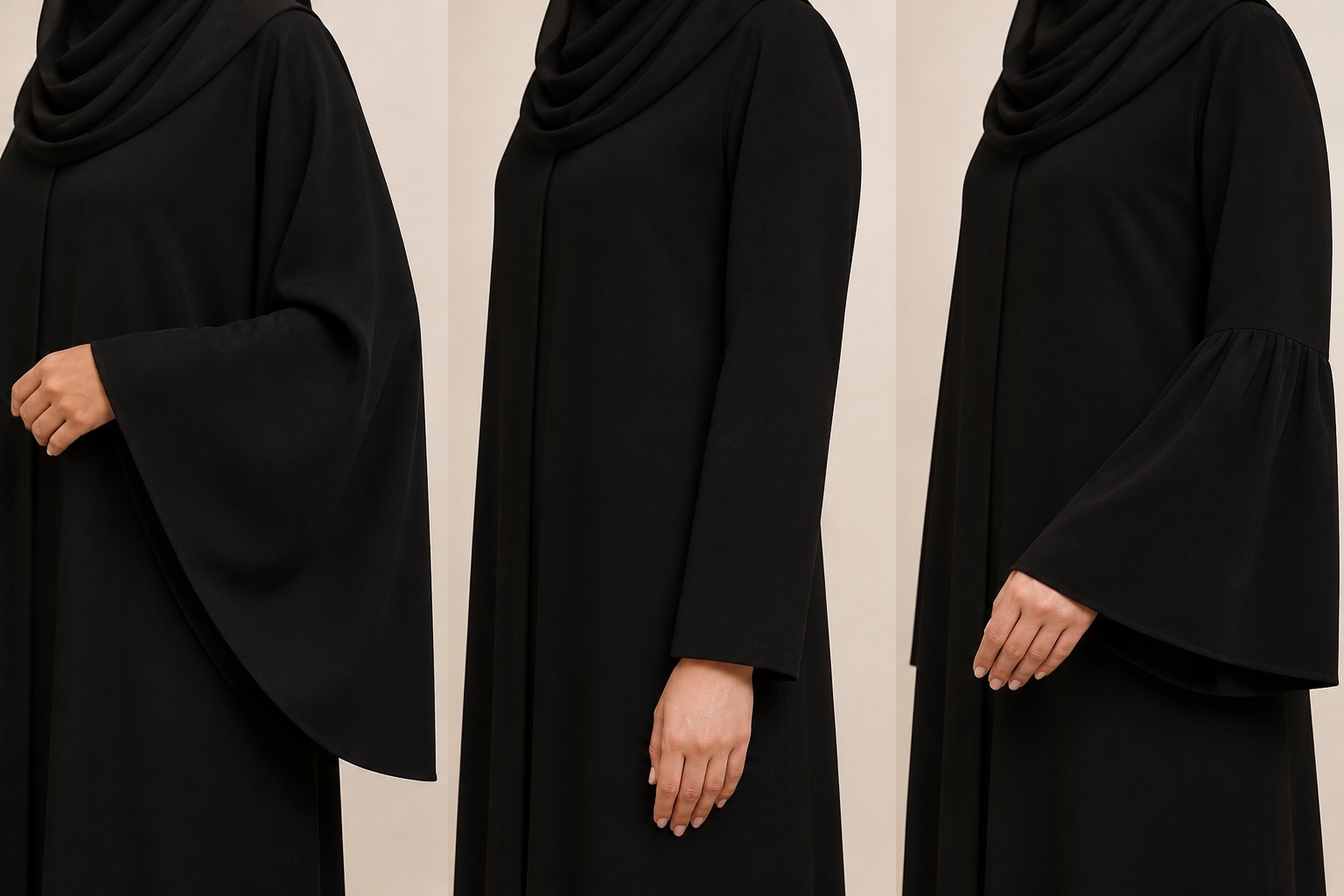 Comparison of abaya sleeve shapes