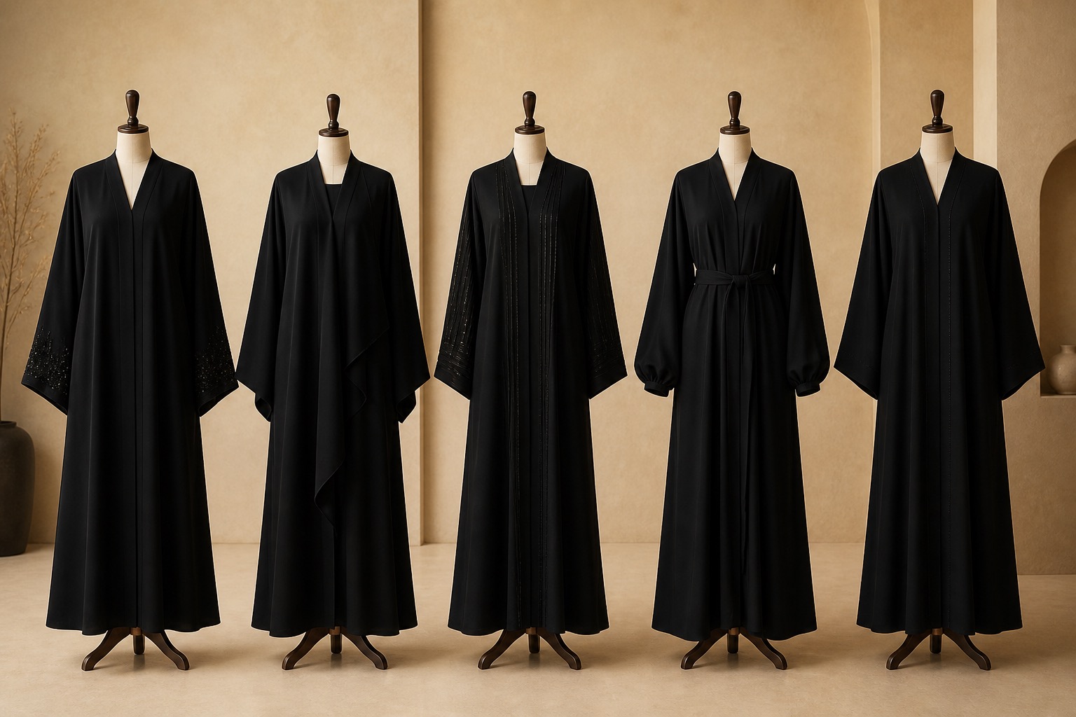 Range of abaya silhouettes displayed together