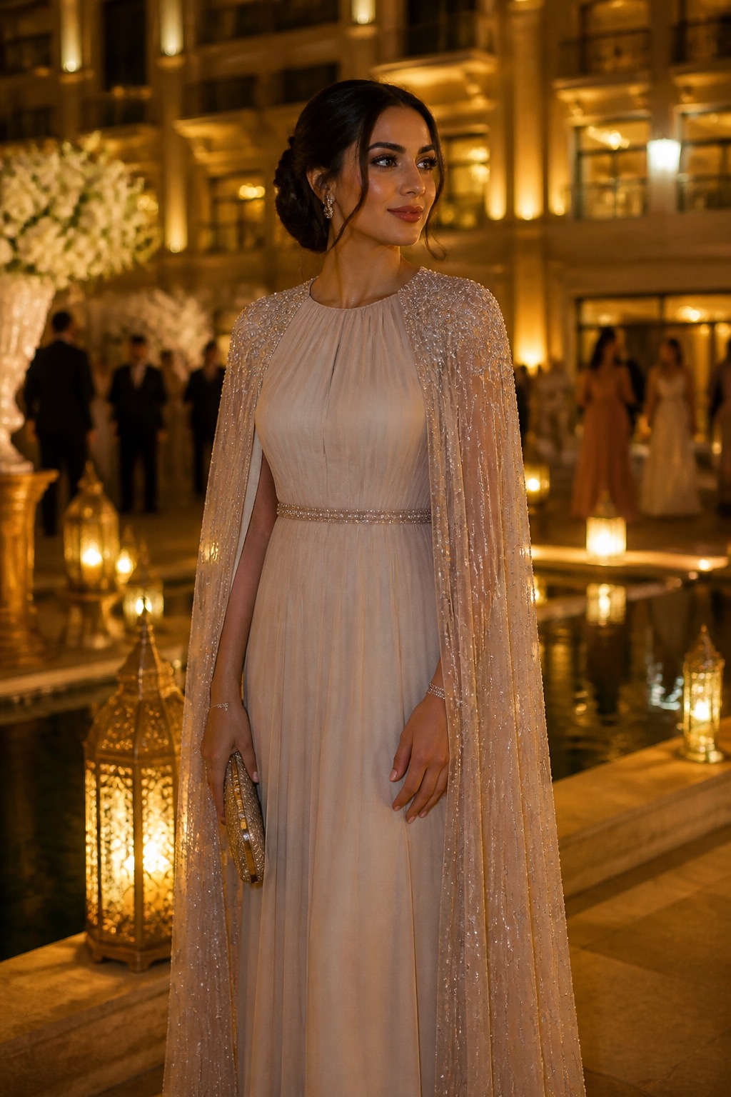 Evening cape styled for a formal occasion