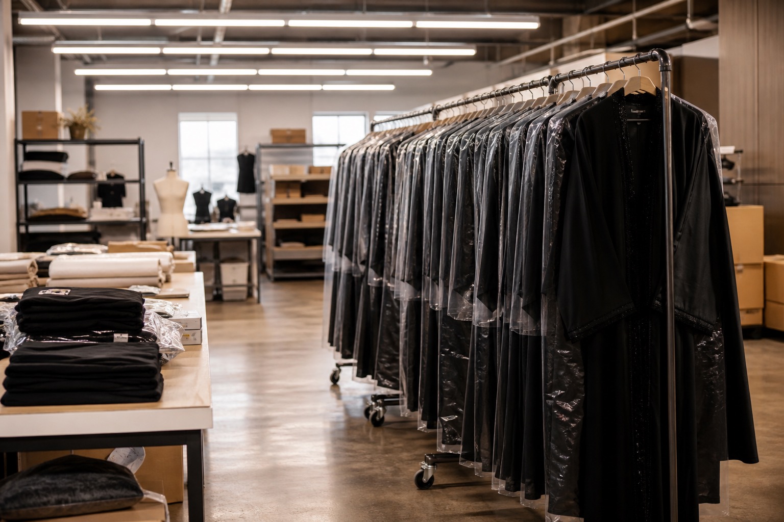 Rail of abayas prepared for wholesale dispatch